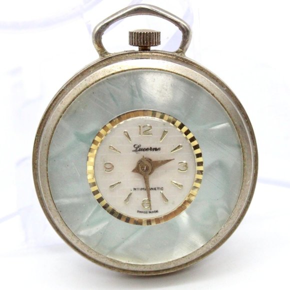 Vintage LUCERNE Pendant Watch Womens Silver Tone Stainless Steel Swiss Made 50's - Picture 1 of 5